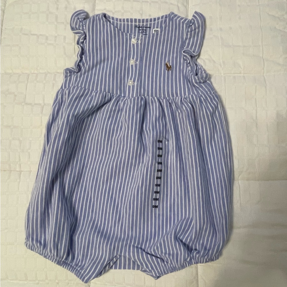 Blue Striped Baby Romper - Ralph Lauren